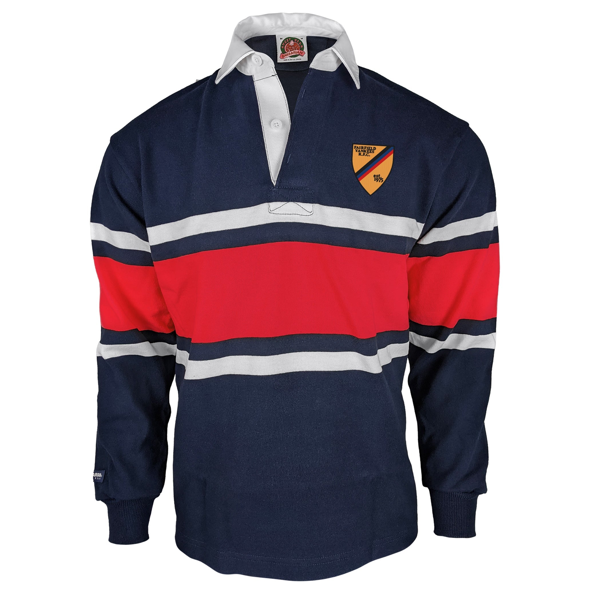 Fairfield Yankees RFC Collegiate Stripe Rugby Jersey - Authentic Vintage Style Rugby Shirt for Men, Perfect for Rugby Matches, Fan Events & Casual Wear