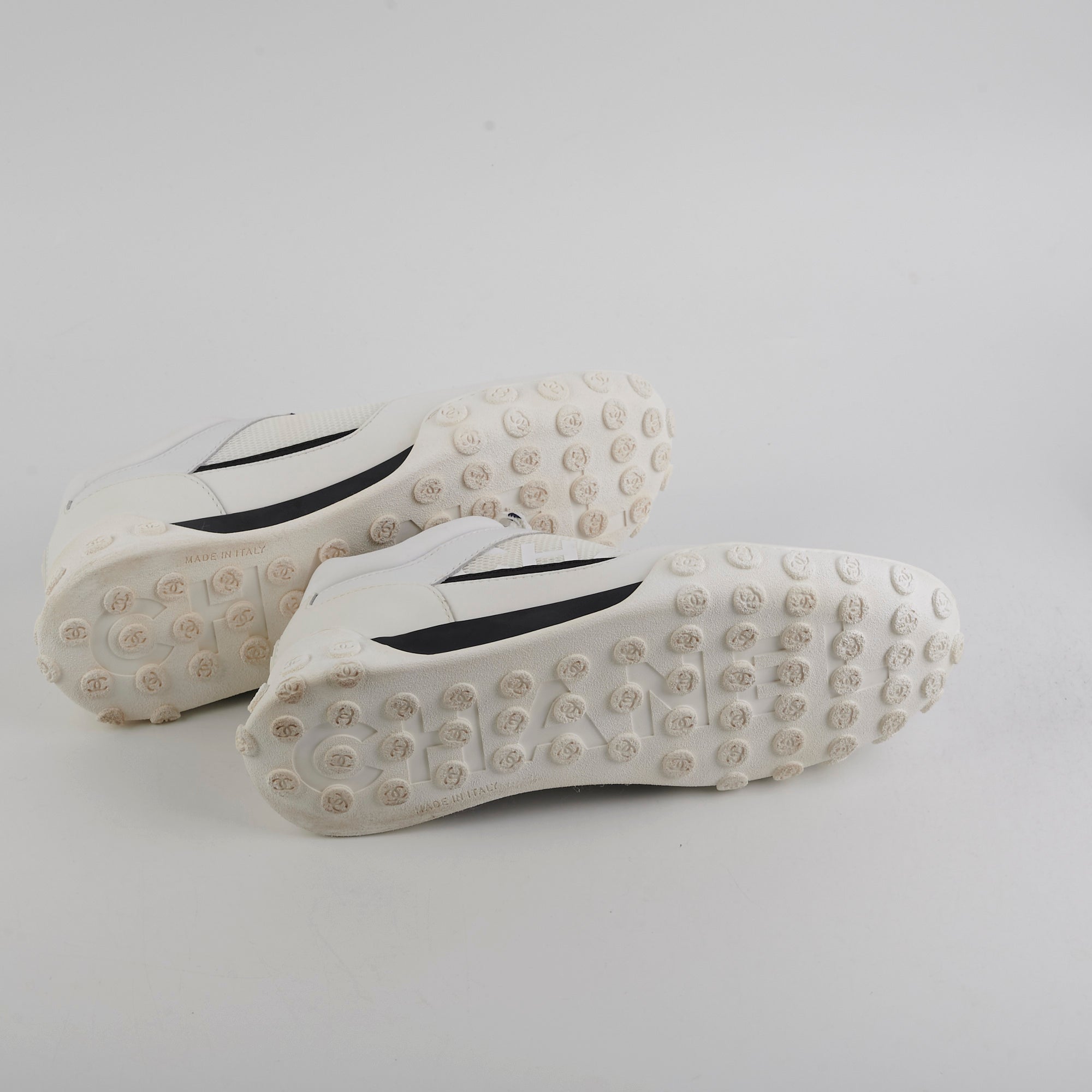 Chanel Women's White Calfskin Mesh Logo Sneakers Size 38 - Fashionable Comfort for Casual Wear & Luxury Street Style
