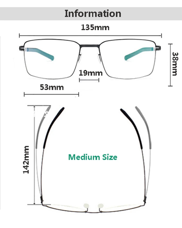 Unisex Full Rim Square Screwless Titanium Alloy Eyeglasses Frame 13519 - Lightweight Durable Glasses for Work, Reading & Fashion