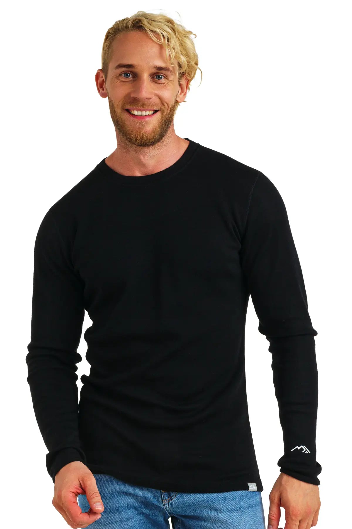 Premium Men's Merino Wool Long Sleeve Base Layer 320 GSM - Black - Warm & Breathable for Hiking, Skiing & Winter Outdoor Activities