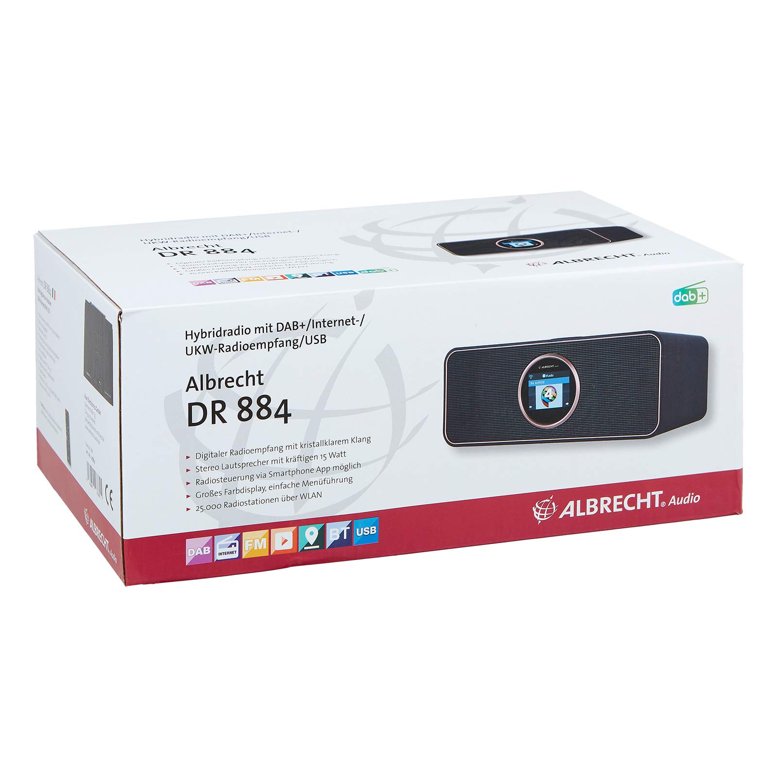 Albrecht DR 884 Compact Digital Radio System - DAB+, FM RDS, Bluetooth, USB, Color Display, Smartphone Music Streaming, 2x7W Output (Black) - Perfect for Home, Office, and Travel Use