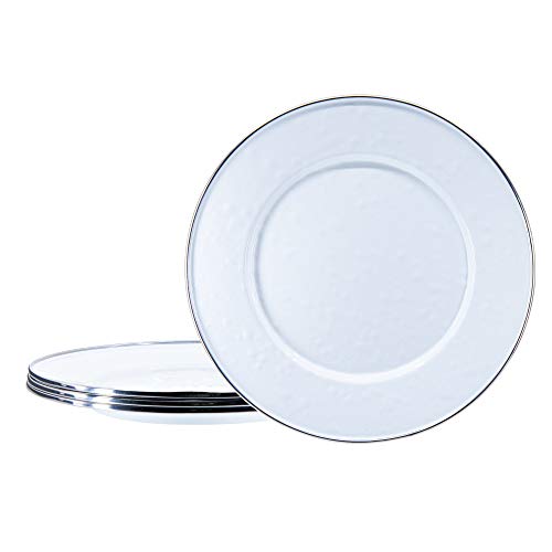 Premium White Enamelware Plates - Set of 4 (8.5 Inch) - Durable Sandwich & Salad Plates for Picnics, Camping, and Outdoor Dining - Rust-Free & Dishwasher Safe