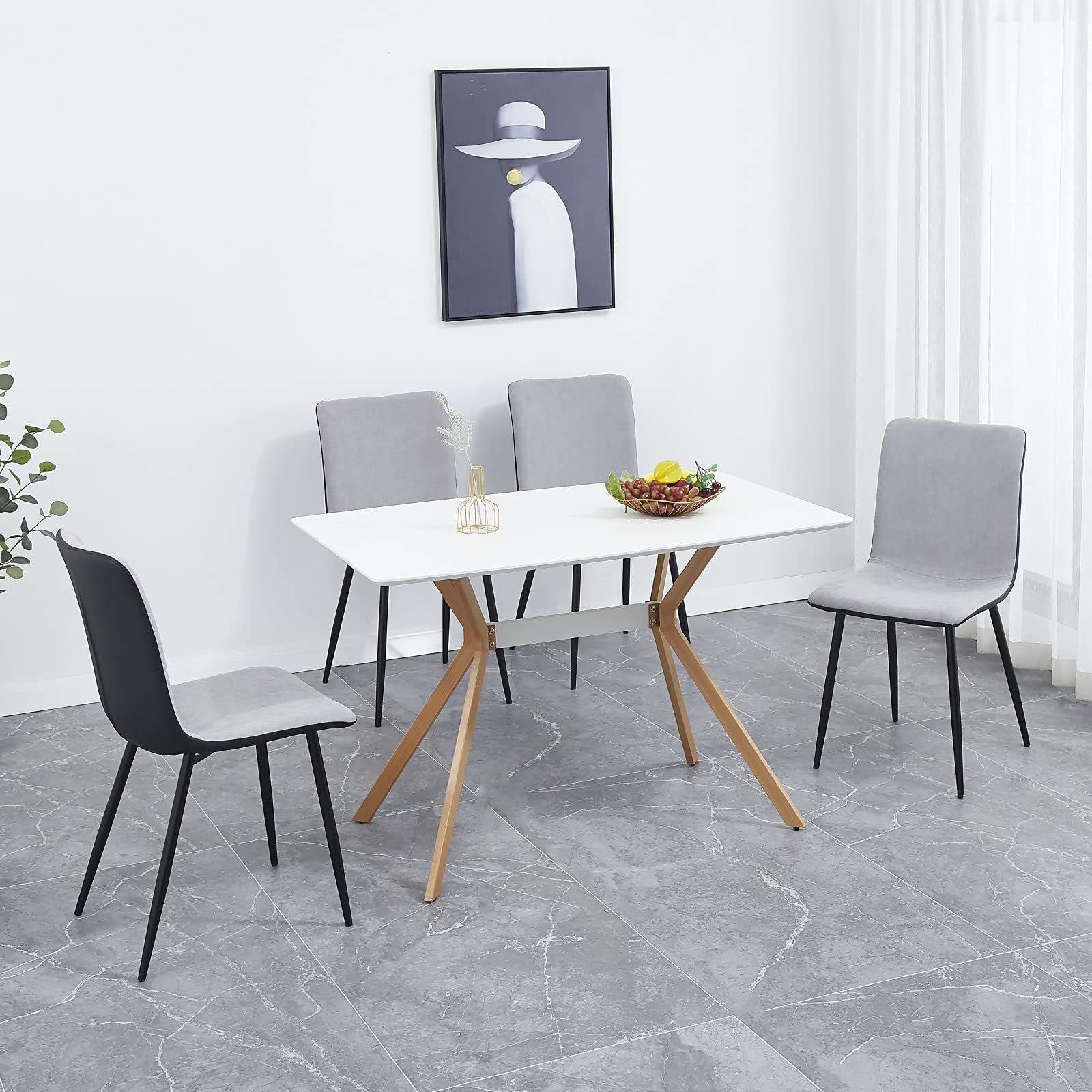 Lazyspace Mid Century Modern Dining Chairs Set of 4 - Comfortable Fabric Cushioned Kitchen & Dining Room Chairs with Metal Legs - Perfect for Small Spaces, Breakfast Nooks & Contemporary Home Decor