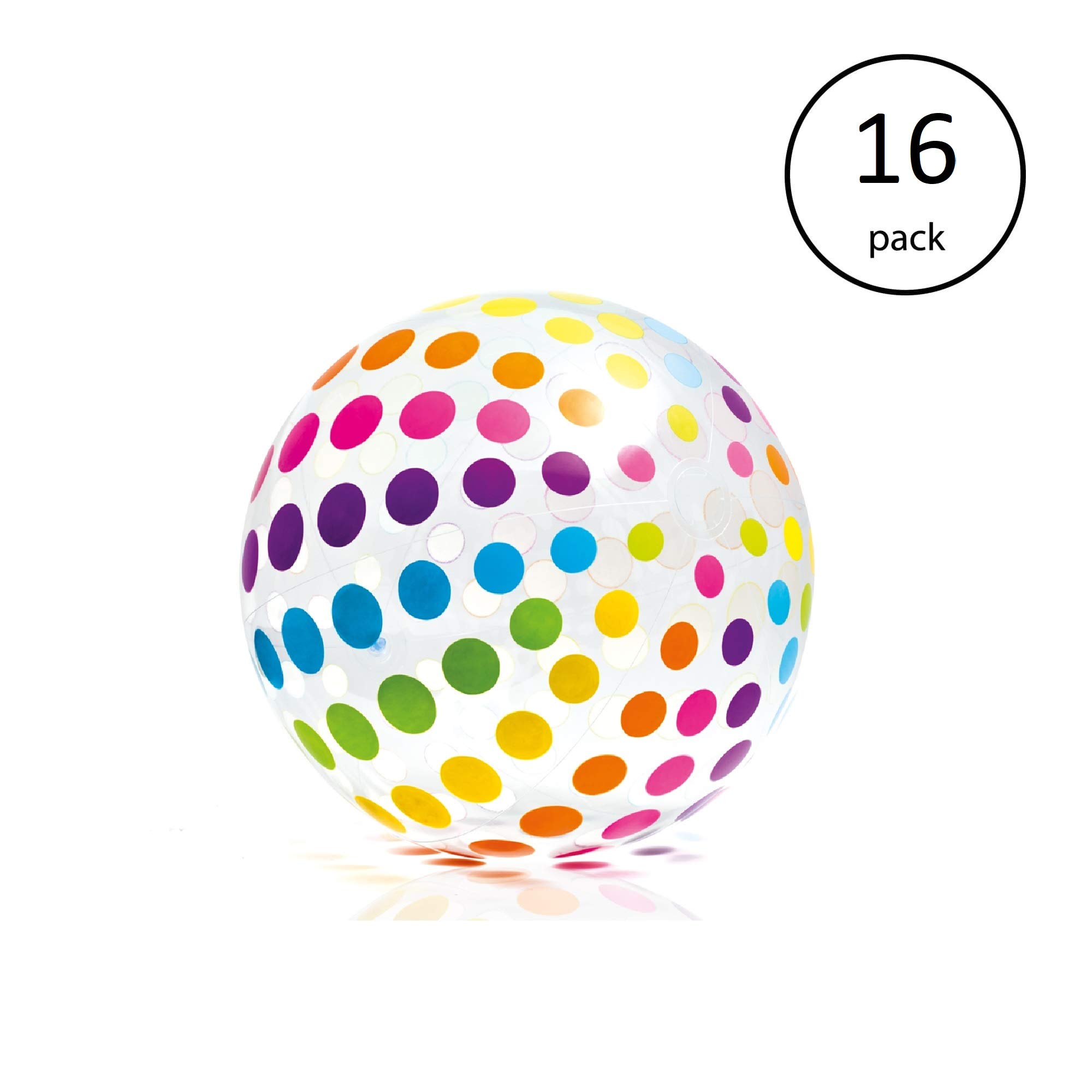Intex Jumbo Inflatable Beach Ball - 16 Pack Giant Colorful Polka Dot Pool Toys for Kids & Adults - Perfect for Beach Parties, Pool Games, Summer Fun & Outdoor Activities