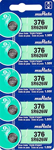 Murata 376 SR626W 1.55V Silver Oxide Watch Battery (5-Pack) - Perfect for Watches, Calculators, and Small Electronics