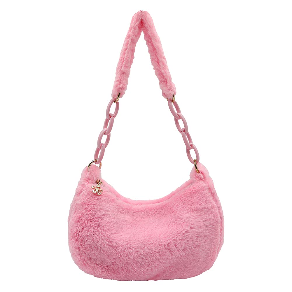 Women's Winter Plush Shoulder Bag - Stylish Acrylic Chain Small Underarm Handbag with Single Strap - Perfect for Shopping, Work, and Evening Out