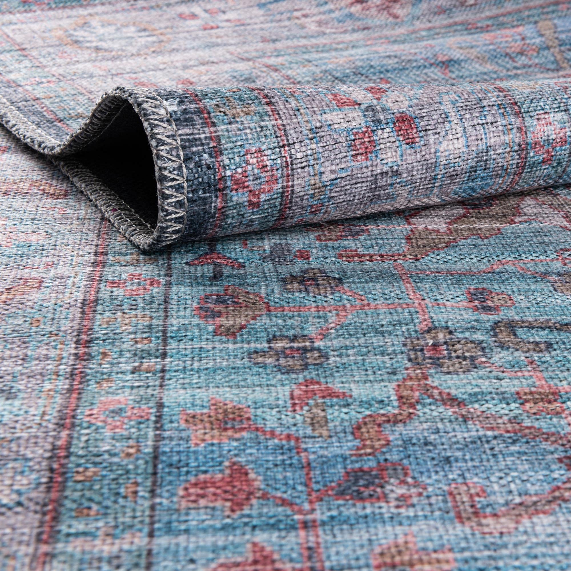 Washable Blue Low-Pile Rug 9' x 12' - Maahru Collection by Rugs.com | Soft & Durable for Living Rooms, Dining Rooms & Open Floor Plans | Perfect for High-Traffic Areas & Pet-Friendly Homes
