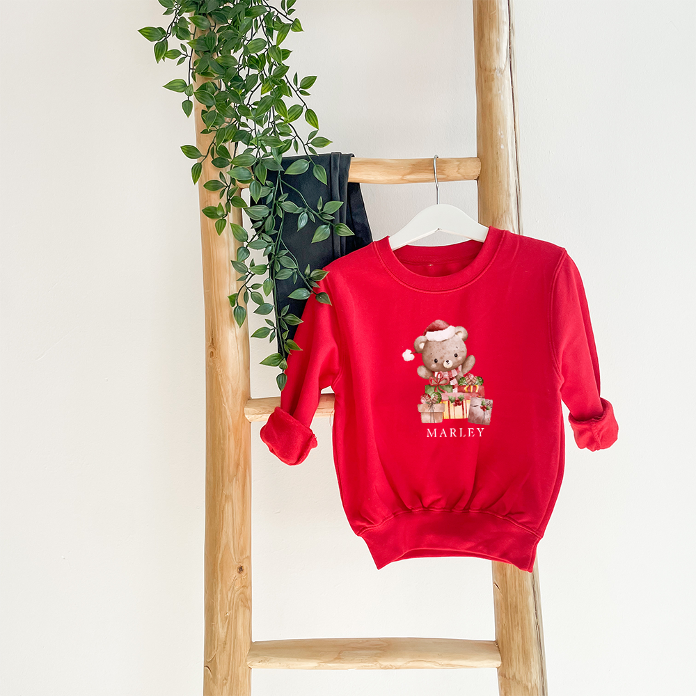 Personalized Christmas Bear Kids Sweatshirt - Cute Holiday Gift for Boys & Girls - Perfect for Family Photos, Christmas Parties & Winter Outfits