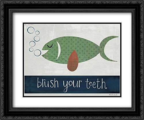 Katie Doucette 17x15 Black Ornate Framed Double Matted Museum Art Print - Brush Your Teeth Painting for Bathroom Decor, Dental Office Wall Art, Home Decoration
