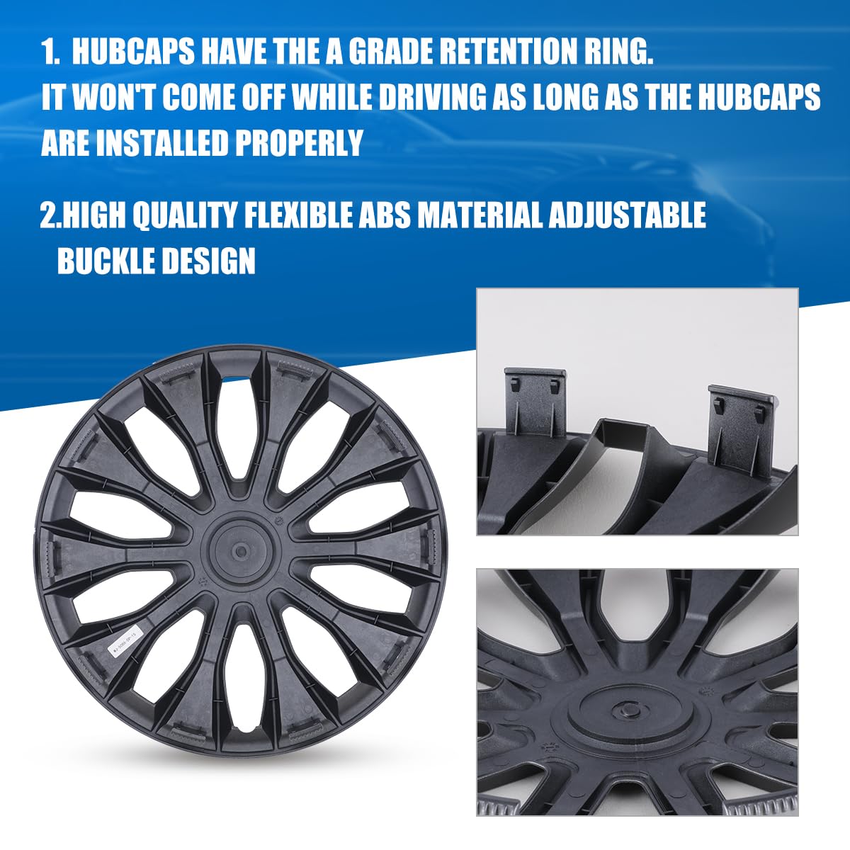 Winjet Universal 14 Inch Snap-On Hubcaps - 4-Pack Silver & Black Wheel Rim Covers for Cars, SUVs & Trucks | Durable Replacement Wheel Covers for 14