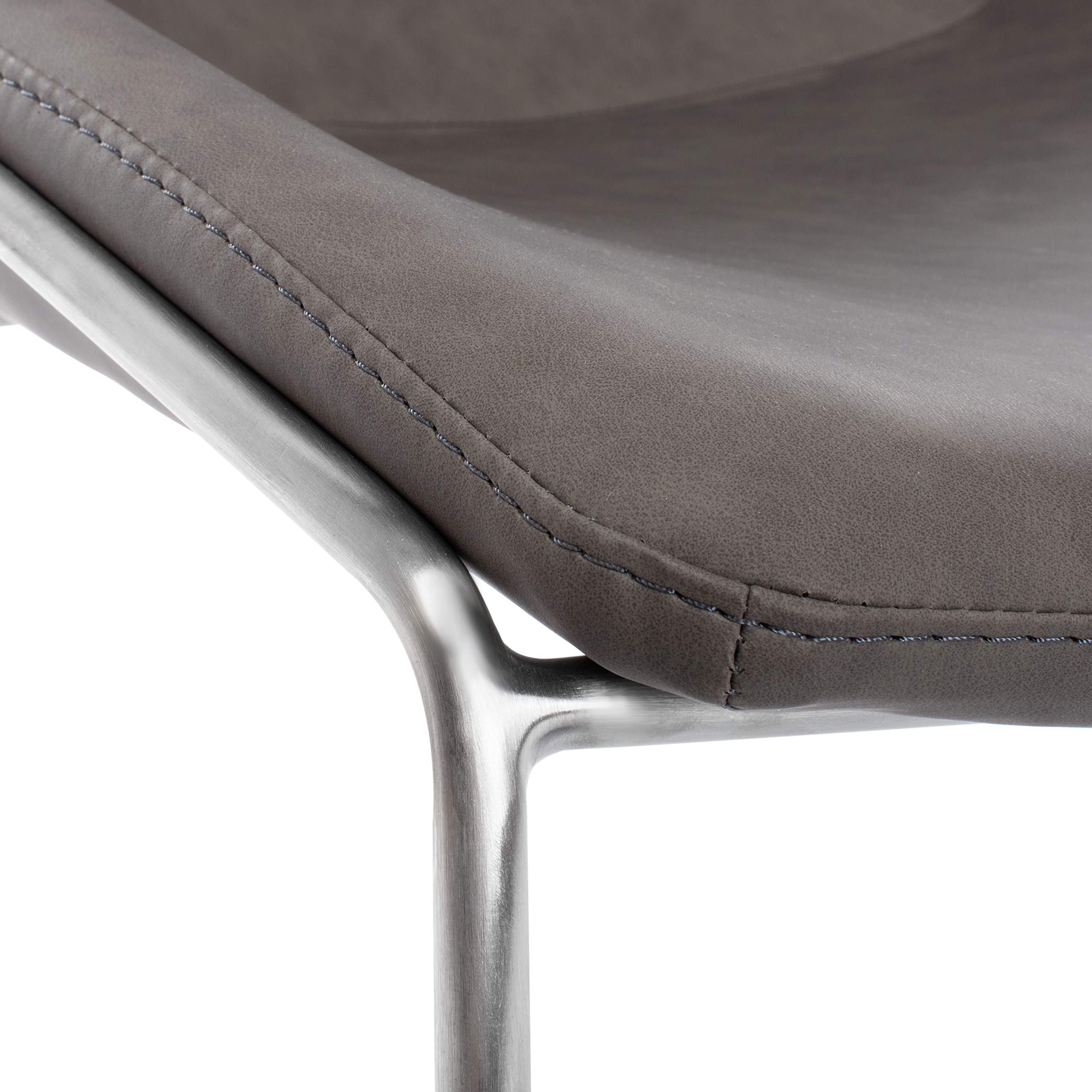 Safavieh Home Alexis Mid-Century Modern Dining Chairs - Set of 2, Ash Faux Leather & Silver Metal Frame - Perfect for Kitchen, Dining Room & Office Use