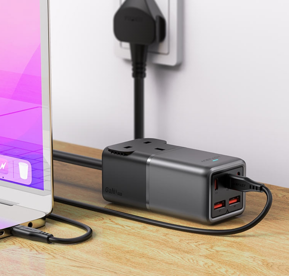 75W 5-Port USB C & USB A Fast Charger with 3-Pin Plug - Ideal for Home, Office & Travel Charging Multiple Devices Simultaneously