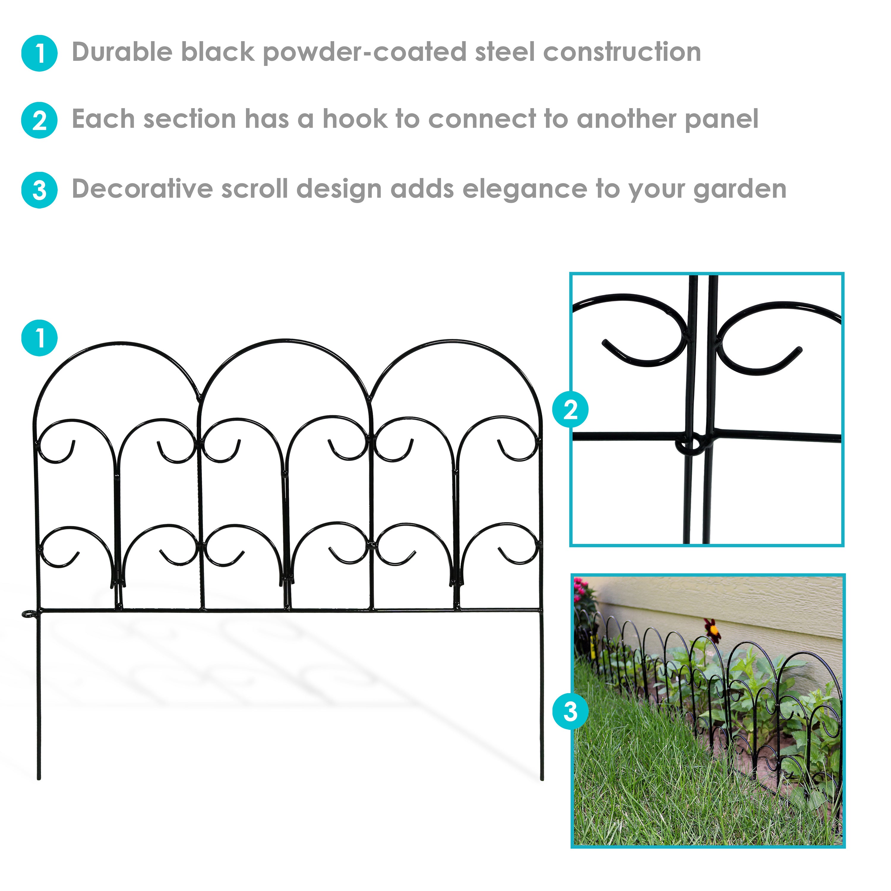 Sunnydaze 5-Piece Victorian Border Fence Set - 7.5 Feet Overall Length - Decorative Garden Edging for Flower Beds, Pathways & Landscaping