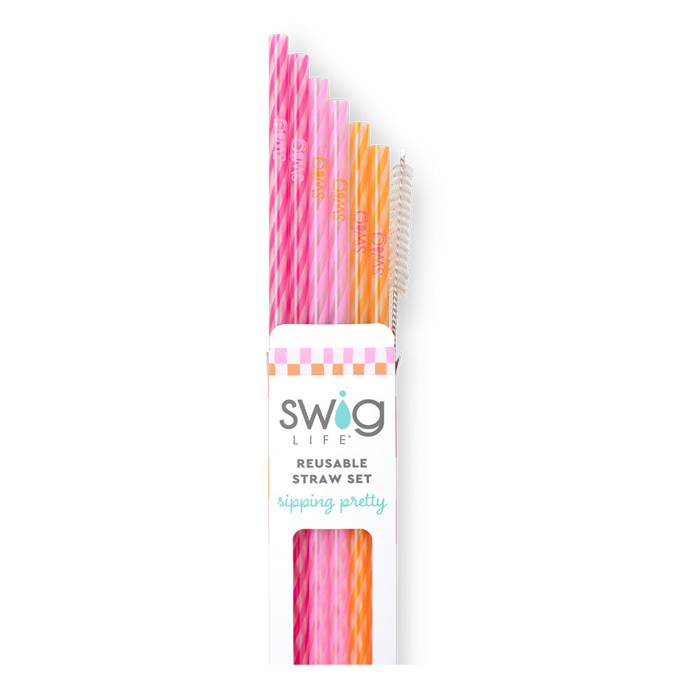 Eco-Friendly Sherbet Stripe Reusable Straws - BPA Free Silicone Drinking Straws for Smoothies, Cocktails & Iced Coffee - Perfect for Home, Parties & Travel