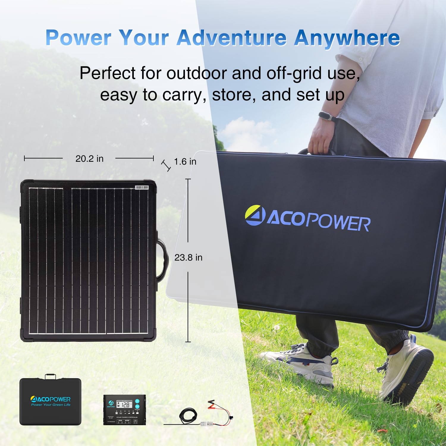 ACOPOWER 100W Monocrystalline Lightweight Portable Solar Panel Kit - 2x50W Foldable Solar Charger with 20A Waterproof LCD Charge Controller for Power Stations, RV, Camping, Off-Grid Living & Emergency Power Backup