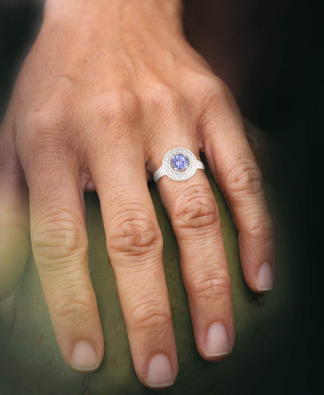 Genuine Tanzanite and Diamond Halo Ring for Women - 925 Sterling Silver Engagement Ring, Wedding Band, Anniversary Gift for Wife, Girlfriend - Perfect for Valentine's Day, Birthday, Christmas & Special Occasions