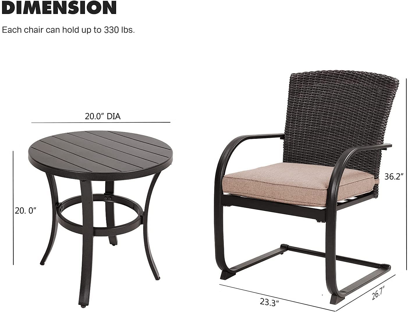3-Piece Wicker Bistro Set with Cushions - Outdoor Patio Furniture for Balcony & Porch