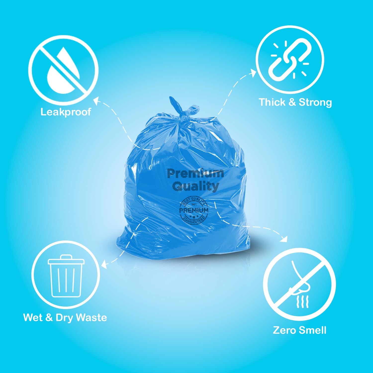Ezee Blue Medium Trash Bags 180 Count (30 Bags x 6 Rolls) | 19x21 Inch Heavy Duty Garbage Bags for Kitchen, Office & Bathroom | Wet & Dry Waste Disposal | Leak Proof & Durable Bin Liners