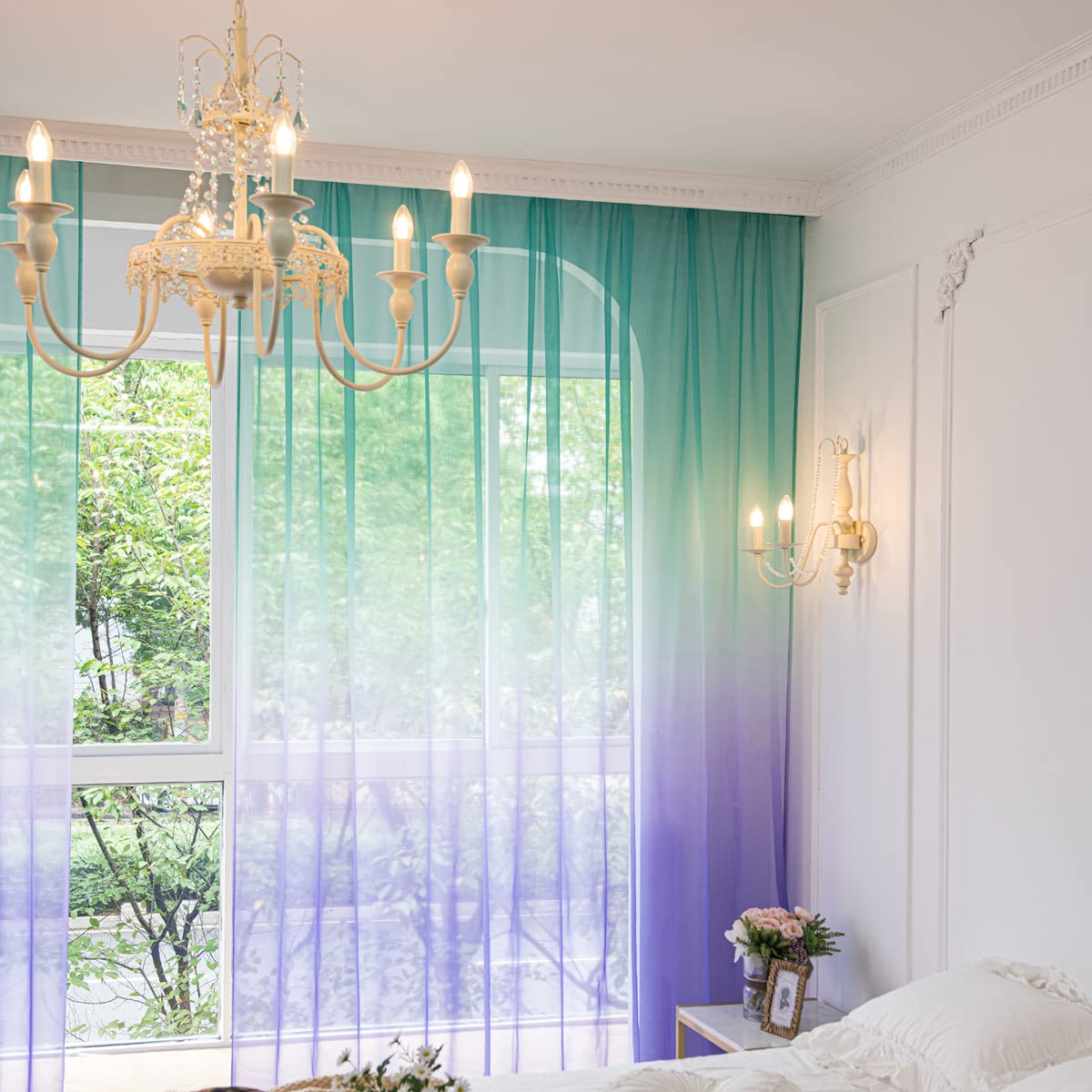 84 Inch Light Filtering Gradient Sheer Curtains - 2 Panels Voile Window Drapes with Rod Pocket for Bedroom, Living Room, Nursery & Kitchen | Soft Sunlight Diffusion & Privacy Protection