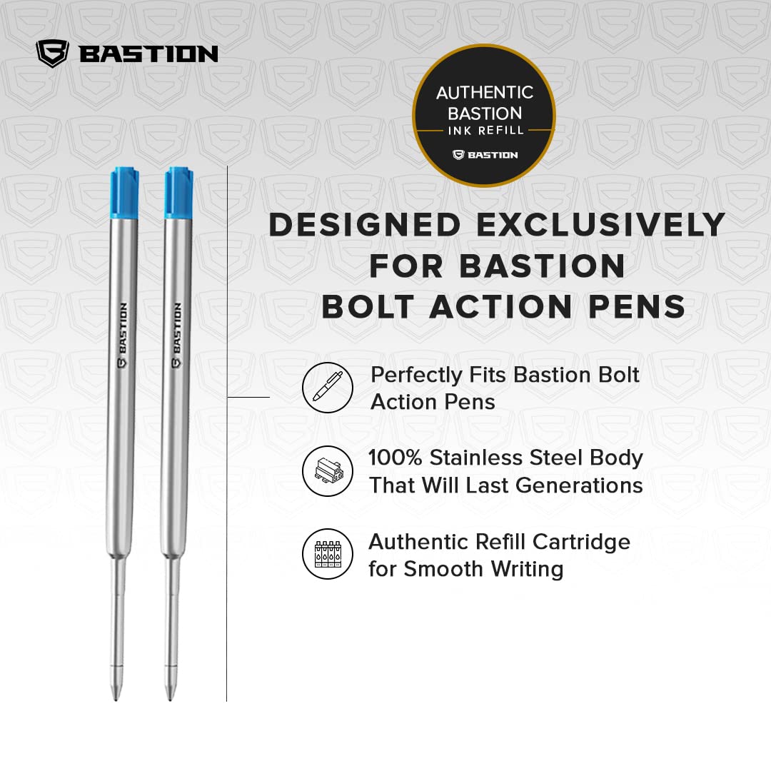 BASTION® Premium Pen Refill - 0.55mm Fine Tip Blue Gel Ink Cartridge (2 Pack) for Bolt Action Luxury Pens - Smooth Writing for Office, School & Signature Documents