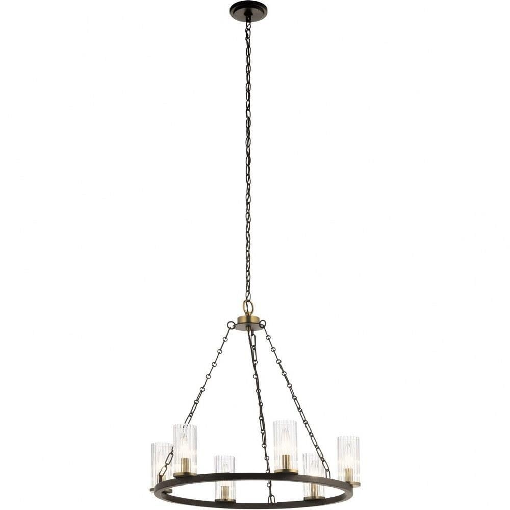 KICHLER Mathias 23-Inch 6-Light Chandelier with Clear Ribbed Glass in Old Bronze Finish - Perfect for Dining Room, Living Room, and Bedroom Lighting