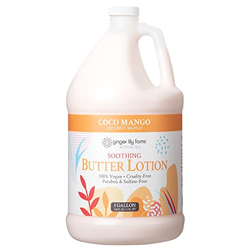 Ginger Lily Farms Botanicals Soothing Butter Lotion - Coco Mango Scented, 100% Vegan & Cruelty-Free, 1 Gallon for Dry Skin & Body Moisturizing | Perfect for Spa, Massage & Daily Hydration