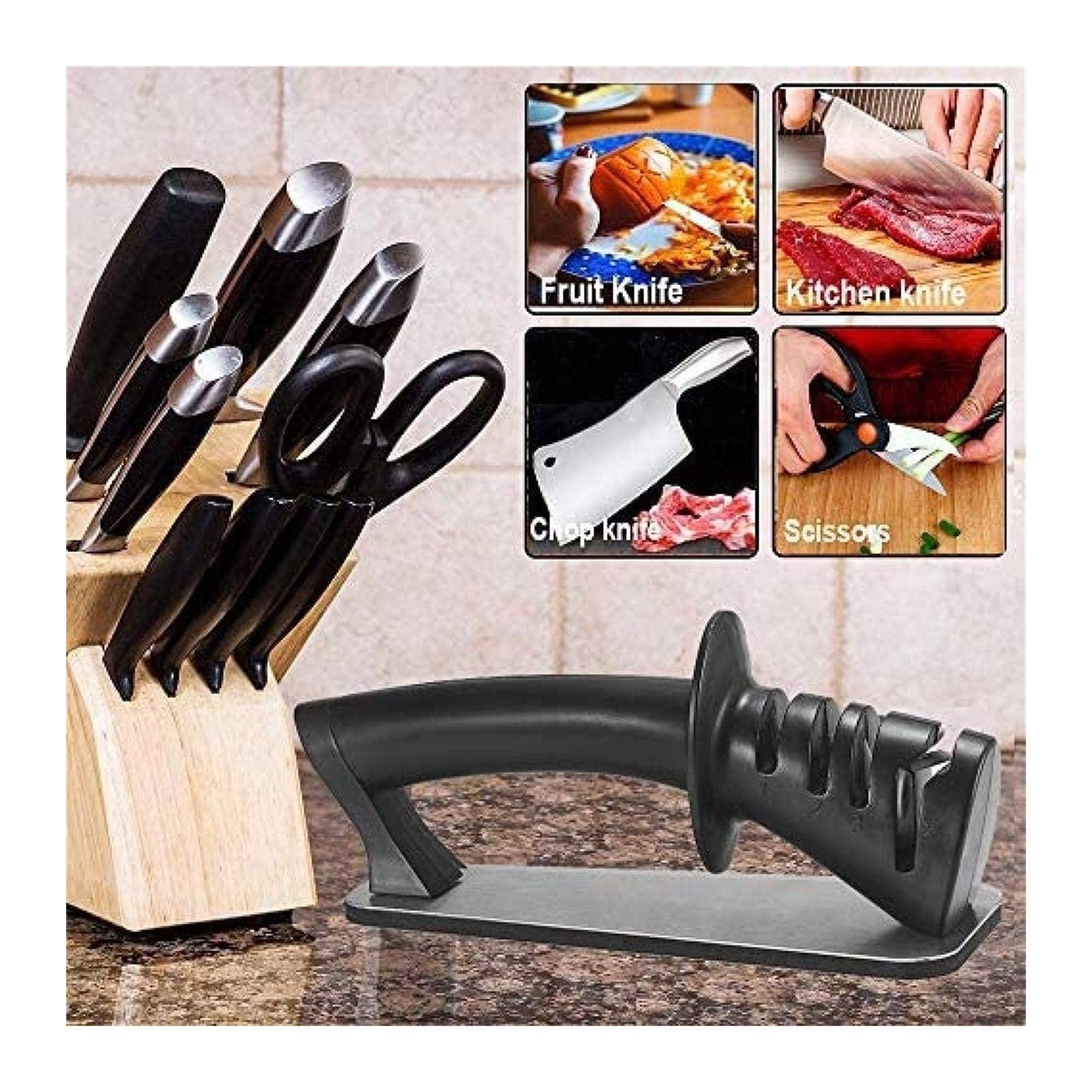 Professional 4-Slot Knife Sharpener for Kitchen Chefs - Easy, Safe & Slip-Resistant Grip - Perfect for Home Cooking, Camping & Outdoor Activities