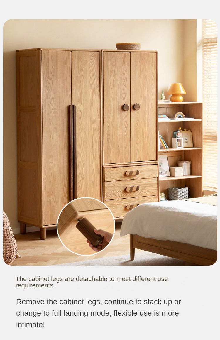 Solid Oak Wood Wardrobe Bookcase - Free Combination for Bedroom, Living Room, and Office Storage