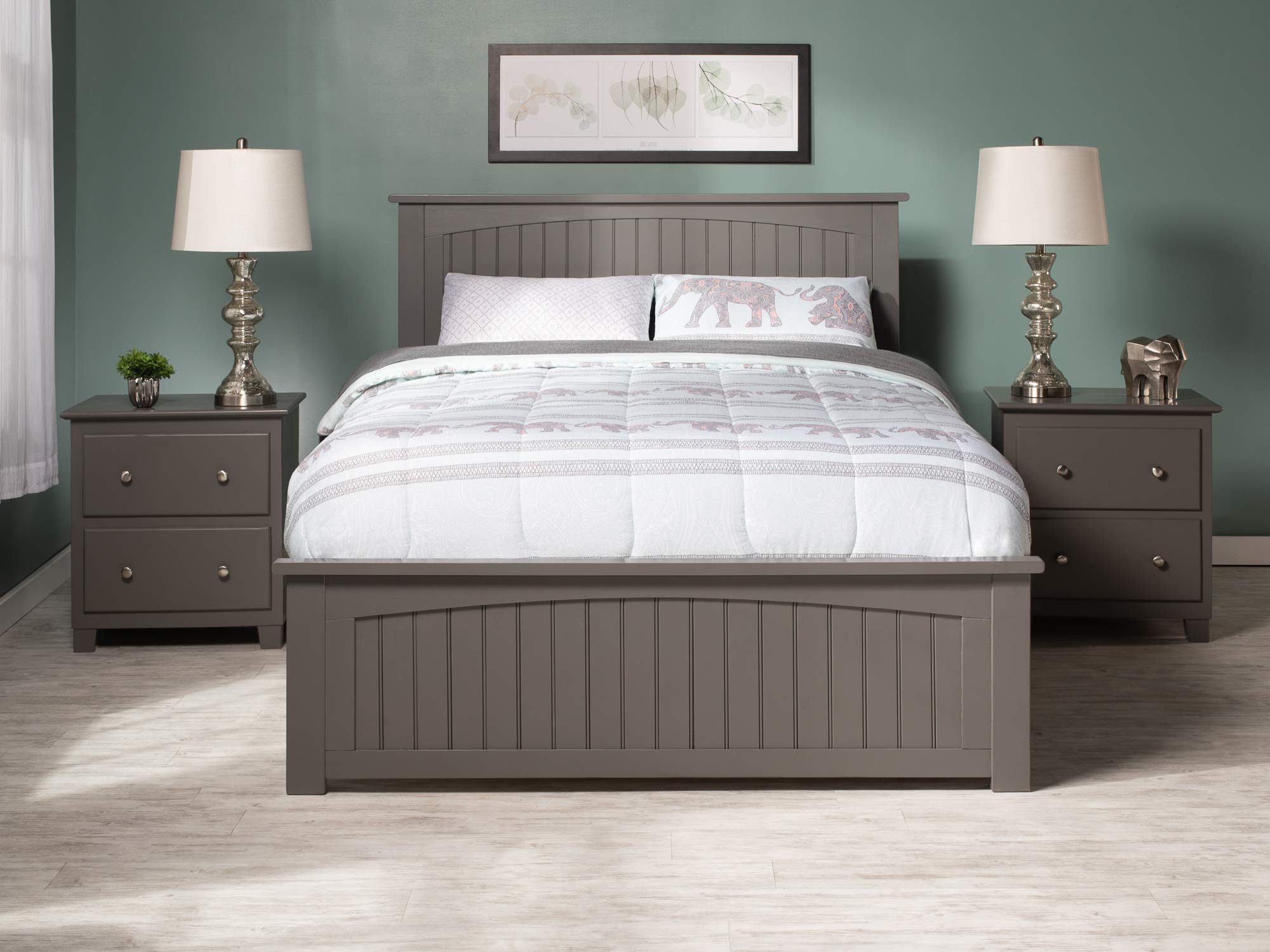 Nantucket Full Size Platform Bed Frame with Matching Footboard & Urban Storage Drawers - Grey Modern Bedroom Furniture for Small Spaces & Guest Rooms