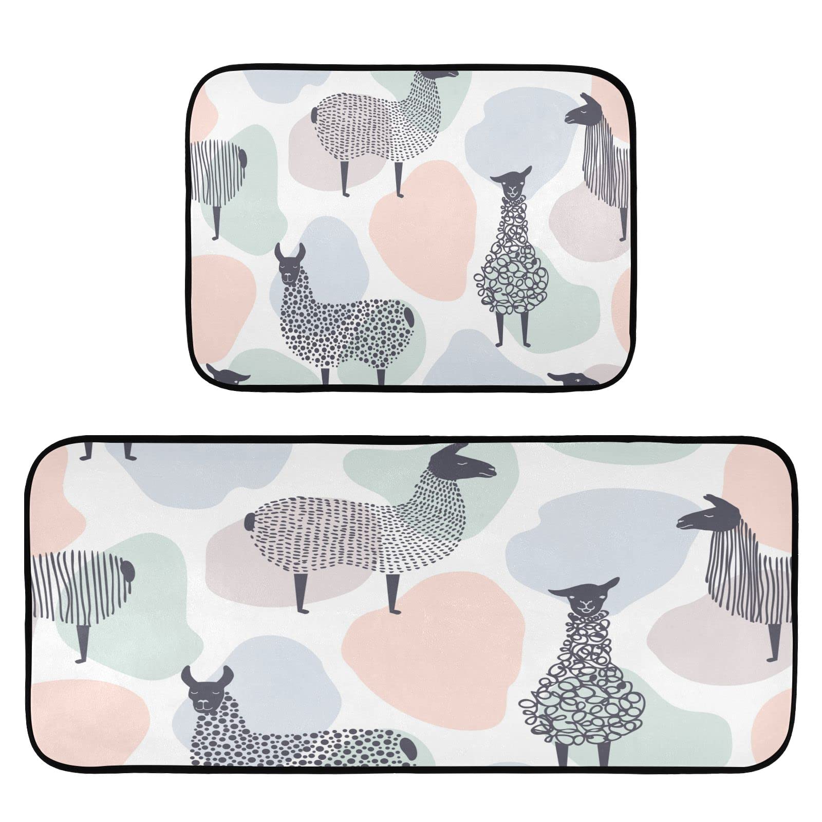 Krafig Llama Alpaca Cute Kitchen Rug Set of 2 - Washable Non-Slip Anti-Fatigue Memory Foam Mat with Rubber Backing for Kitchen, Living Room, Bedroom, Bathroom - Perfect for Cozy Home Decor and Comfortable Standing