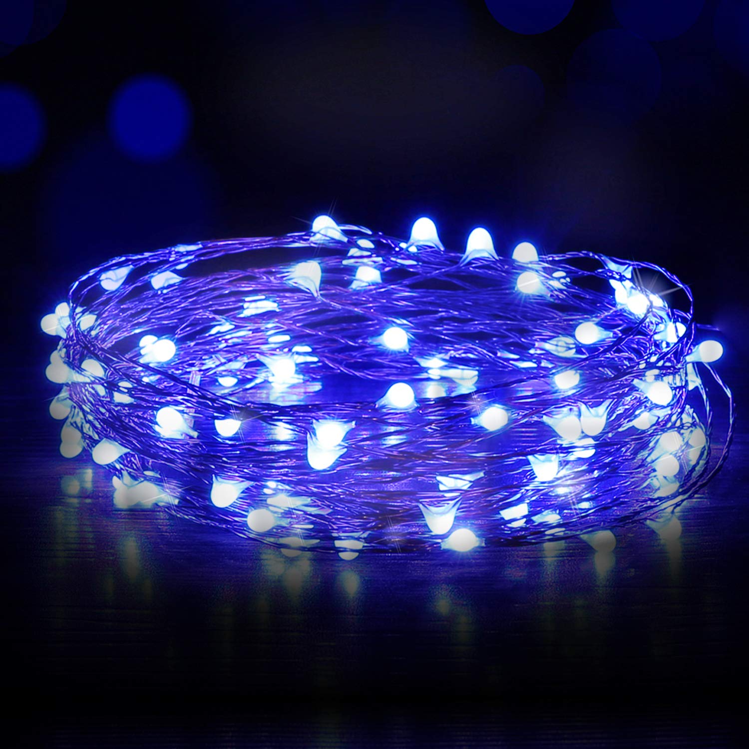 Ariceleo 50 LED 16ft USB Fairy Lights - Blue Copper Wire String Lights for Bedroom, Christmas, Wedding & Party Decorations | USB Powered Firefly Lights for Home, Garden, Patio & Indoor/Outdoor Decor