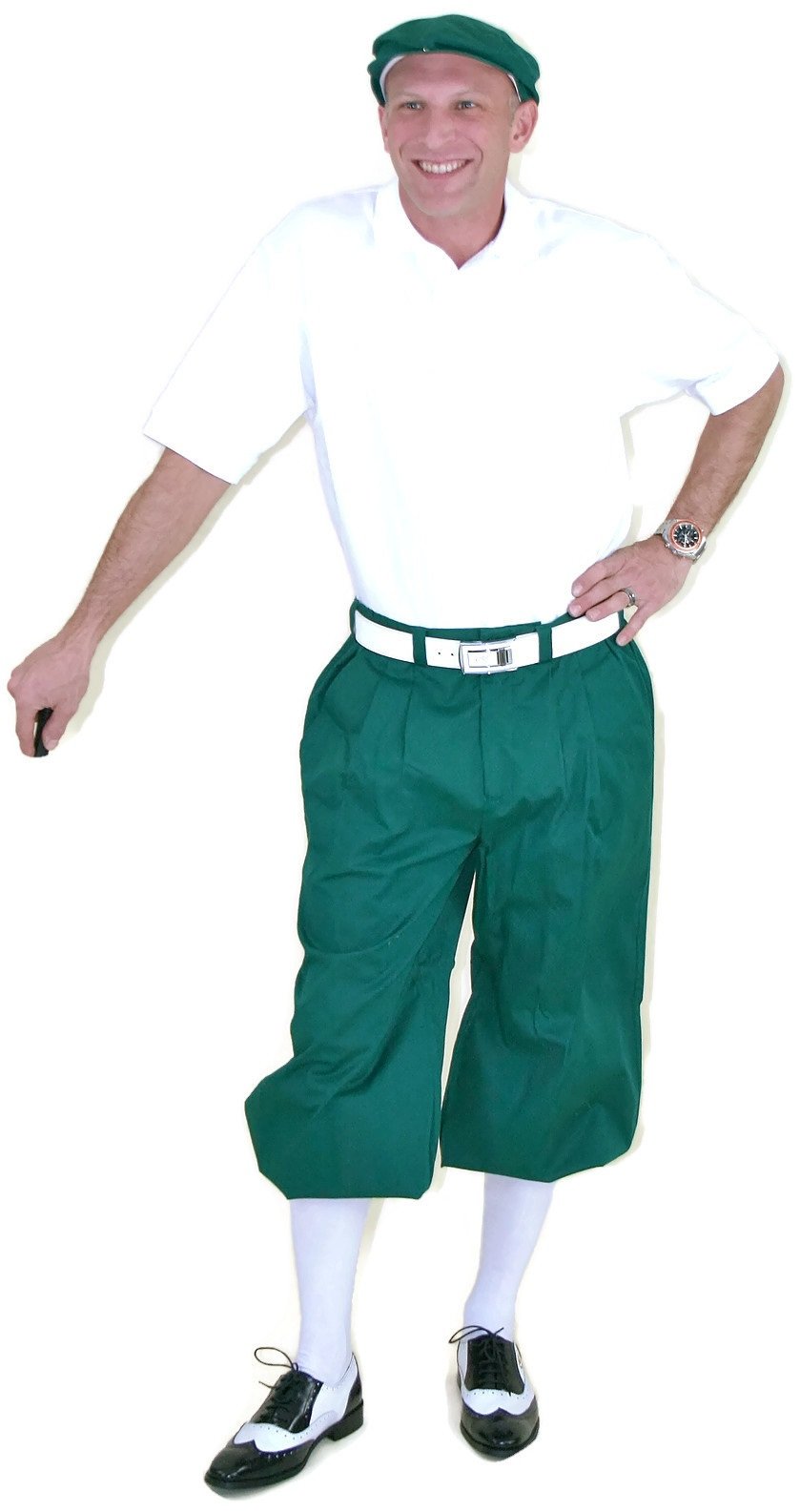 Kings Cross Men's Golf Outfit Set - Green Knickers, Cap & White Polo Shirt with Socks (Size 40M) | Premium Golf Apparel for Men | Perfect for Golf Tournaments, Country Club Events & Casual Weekend Wear
