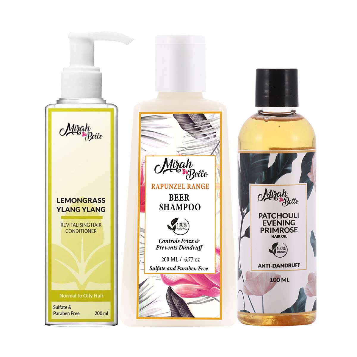 Mirah Belle Anti Dandruff Hair Kit - 3 Piece Combo (Hair Oil, Shampoo & Conditioner) - Sulfate & Paraben Free, Natural Ingredients for Dry Scalp & Flaky Hair - Perfect for Daily Hair Care & Scalp Treatment