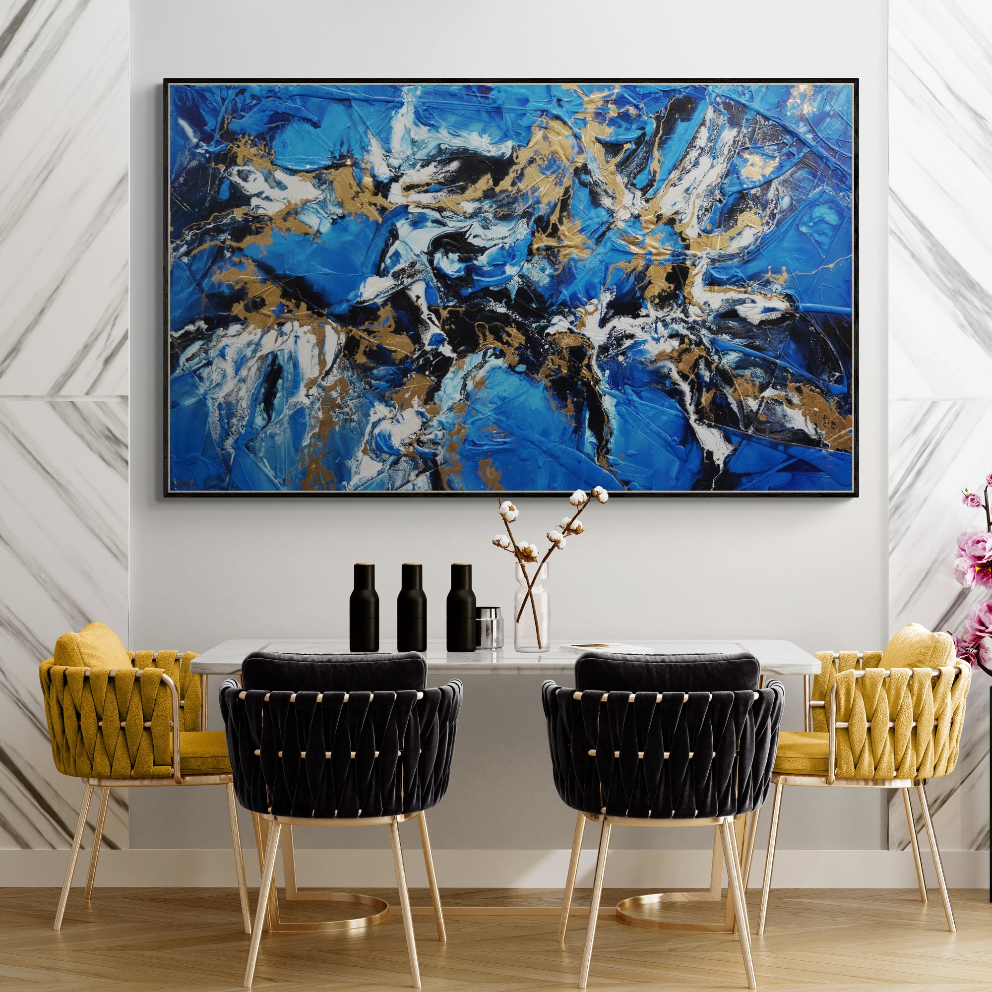 Blue Bronze Textured Abstract Painting - 200cm x 120cm Sapphire Bling Wall Art for Living Room, Bedroom & Office Decor | Modern Large Canvas Artwork