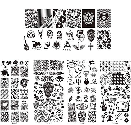 Halloween Nail Stamping Kit - 5Pcs Nail Art Stamping Plates with DIY Stencils for Manicure & Nail Design | Perfect for Halloween Parties, Costume Nails & Spooky DIY Nail Art