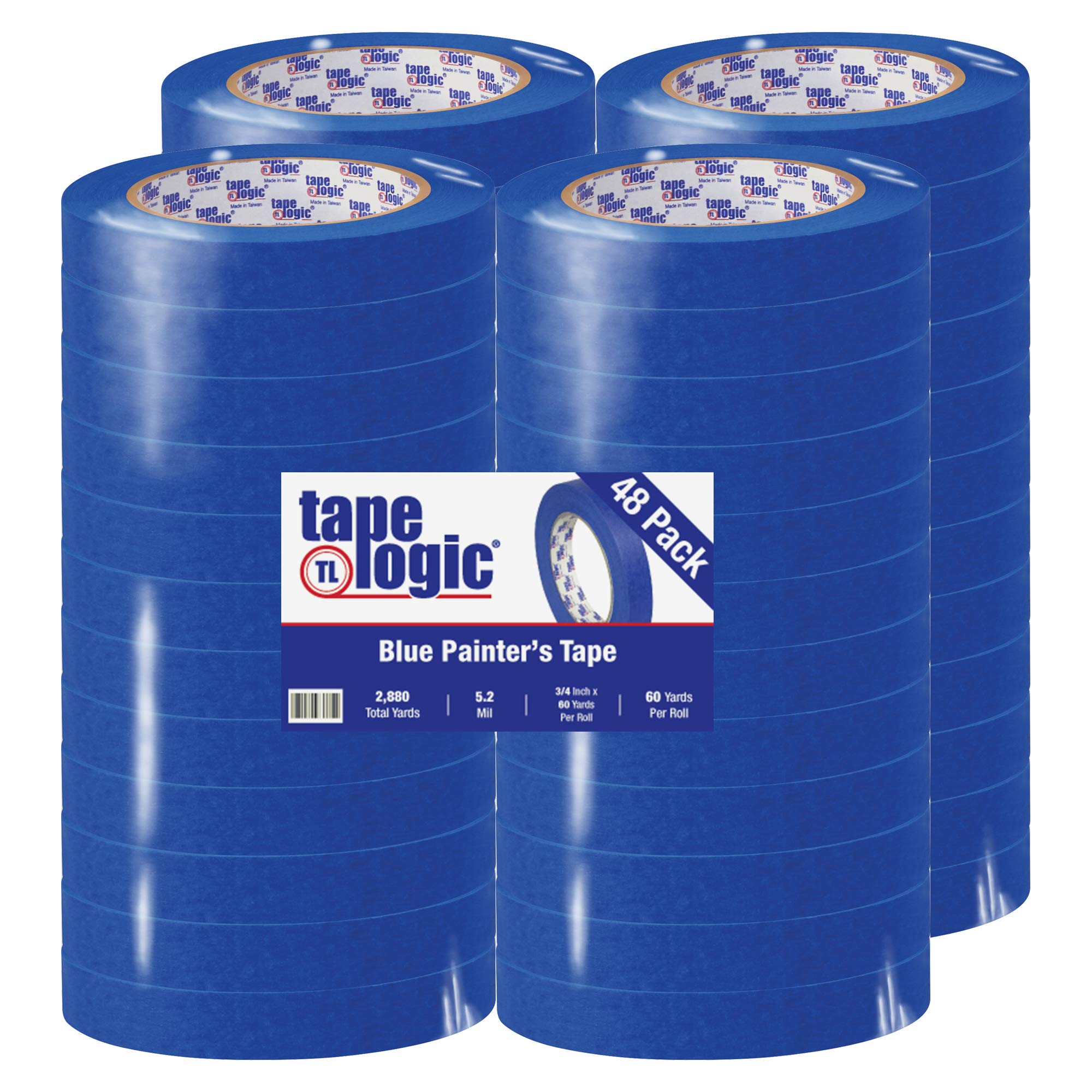 Tape Logic 48 Pack Blue Painter's Tape - 3/4 Inch x 60 Yards, Multi-Surface Painters Tape for Walls, Wood, Glass - Easy Removal & Residue Free - Perfect for Home Painting Projects, DIY Crafts & Wall Decor