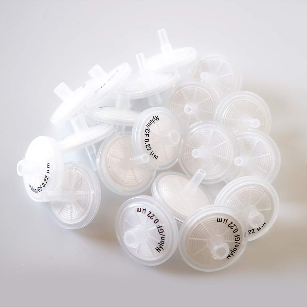 0.22μm Nylon Syringe Filter with 0.7μm Glass Fiber Pre-Filter - 25mm Diameter - Sterile Lab Filtration - Pack of 100 - Ideal for HPLC, Microbiology & Pharmaceutical Sample Preparation