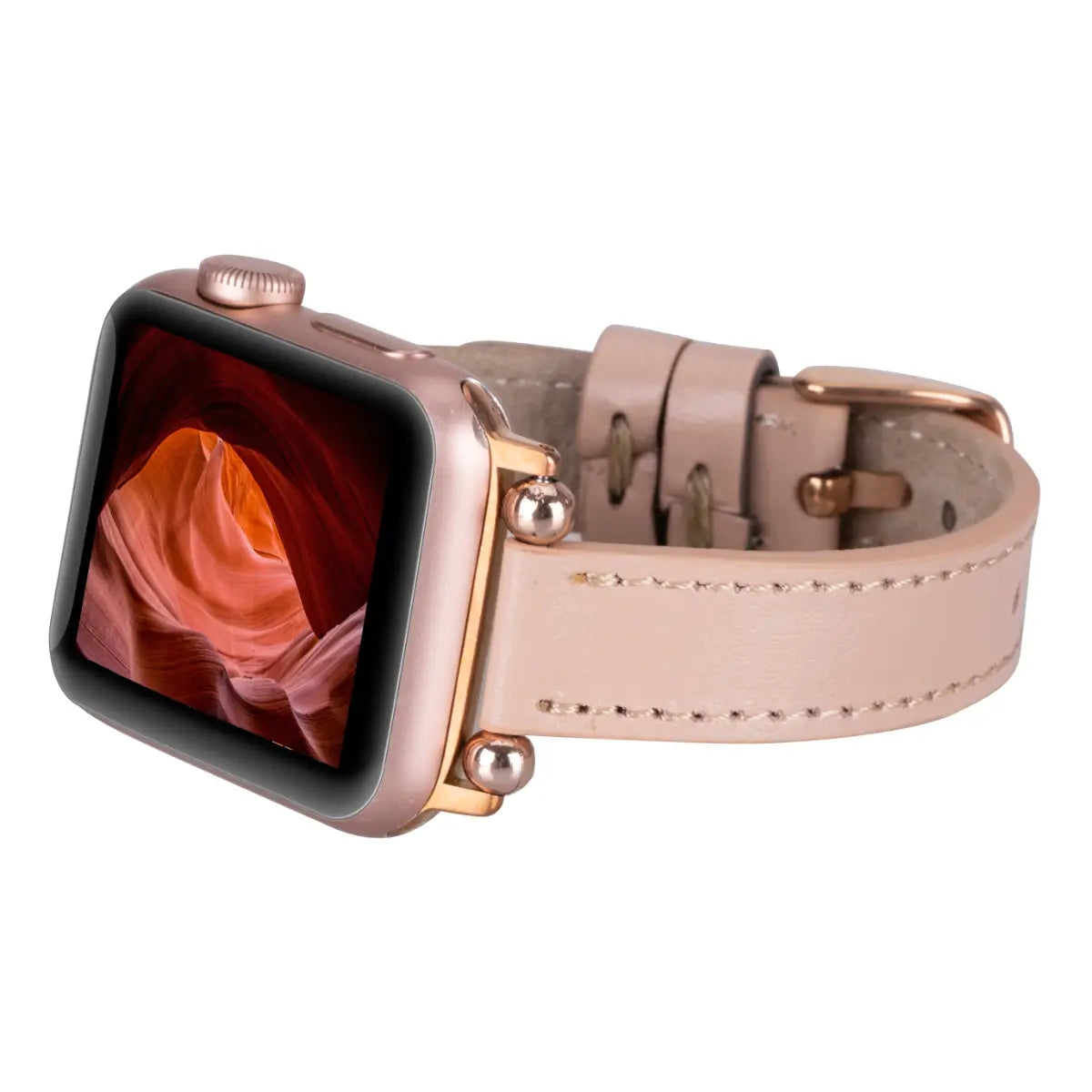 Ultra Slim Nude Pink Leather Apple Watch Band - Stylish & Comfortable Replacement Strap for Workout, Office & Everyday Wear