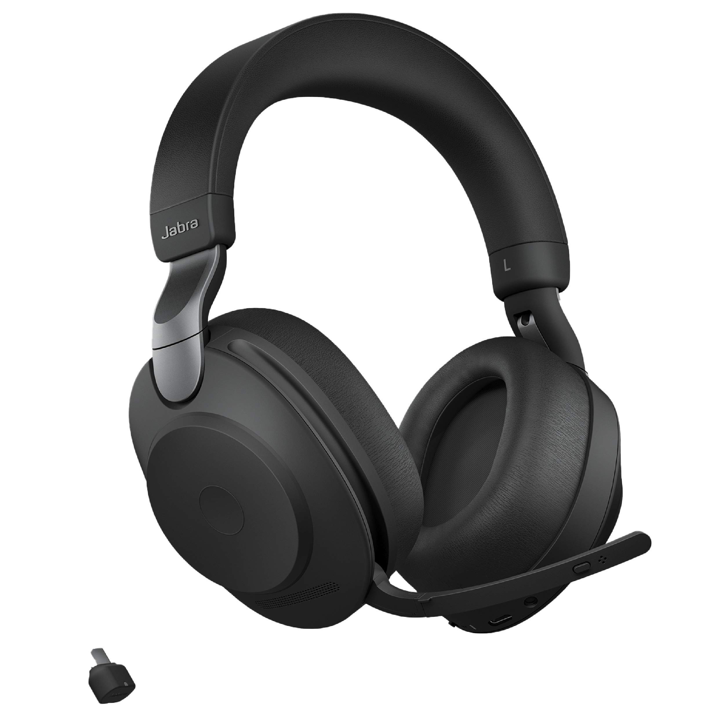 Jabra Evolve2 85 UC Wireless Bluetooth Headset with Link380c - Stereo Noise Cancelling Headphones for Calls & Music (37H Battery, Black) | Perfect for Home Office, Remote Work & Online Meetings (Renewed)