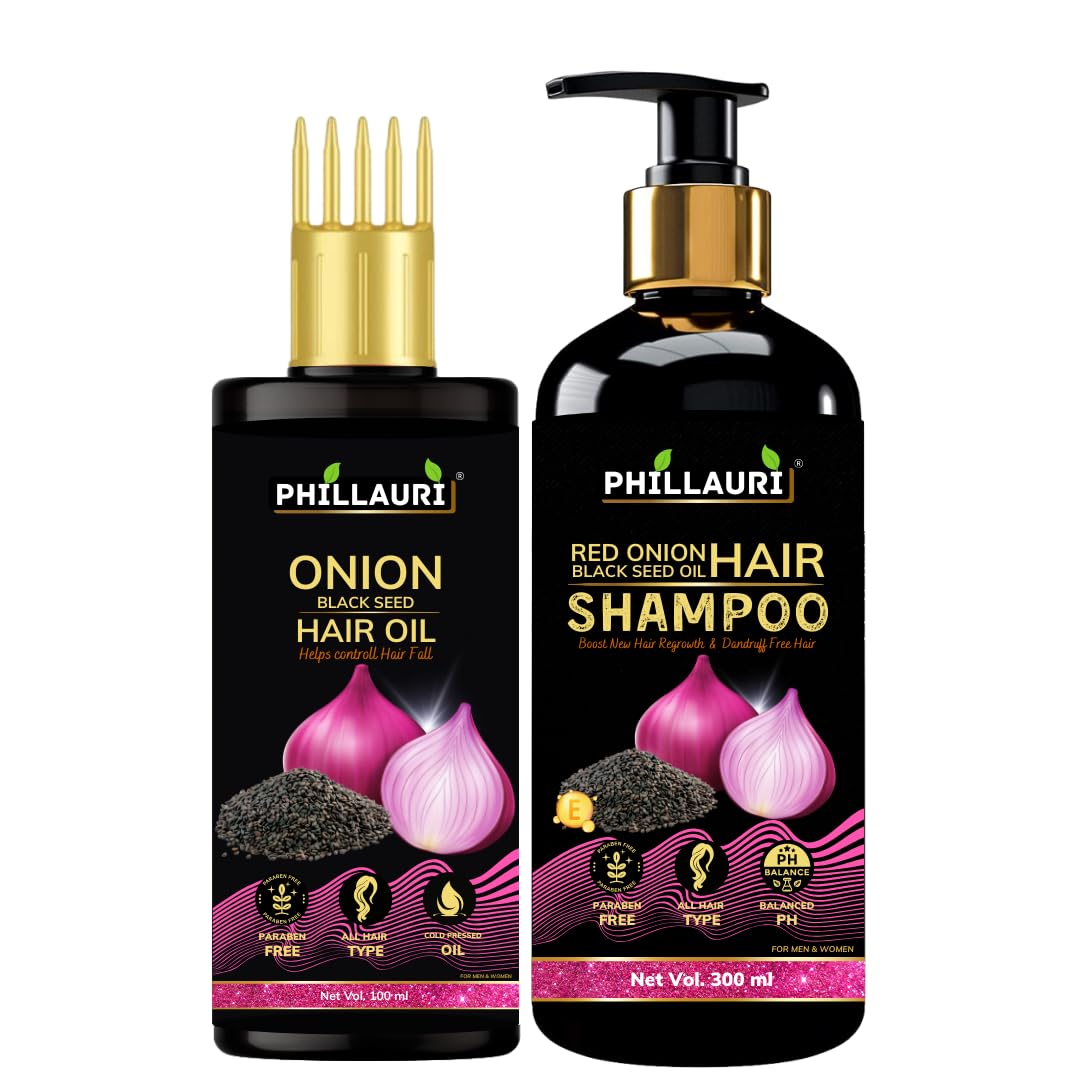 Phillauri Red Onion Shampoo & Hair Oil Combo for Hair Fall Control - Natural Treatment for Men & Women | Promotes Hair Growth & Reduces Hair Loss | Perfect for Daily Hair Care Routine & Scalp Nourishment