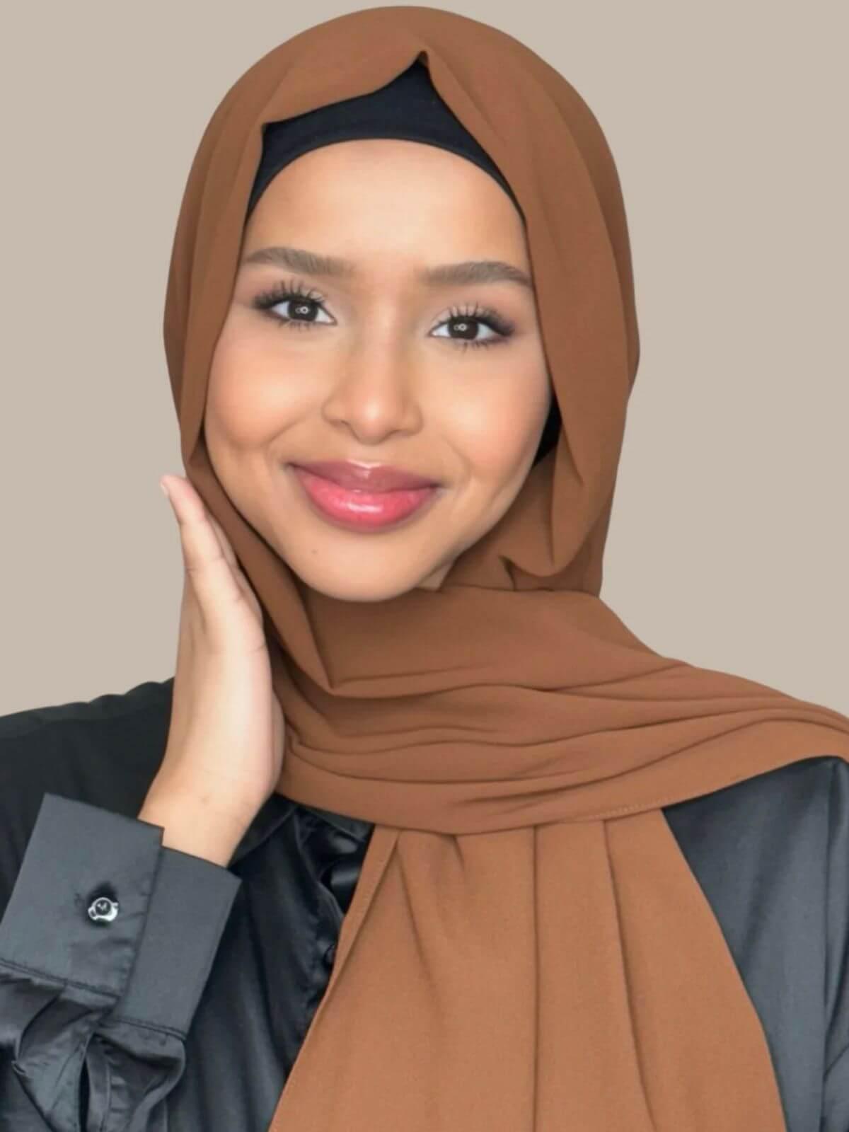 Elegant Cinnamon Chiffon Hijab - Soft & Lightweight Scarf for Women - Perfect for Daily Wear, Prayer, and Special Occasions