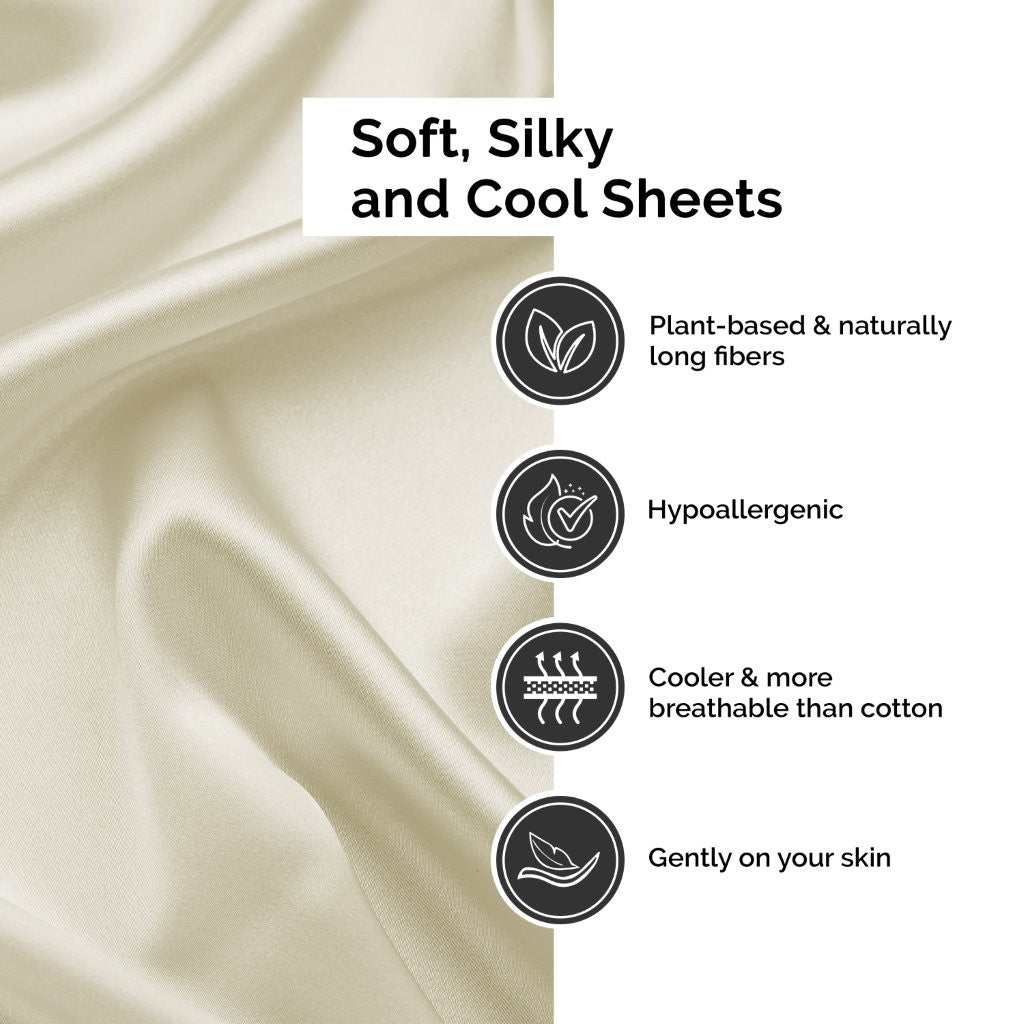 300 Thread Count Rayon From Bamboo Solid Deep Pocket Sheet Set - Ultra Soft & Breathable Bed Sheets for Queen Size Mattress - Perfect for All-Season Comfort & Luxury Bedroom Decor