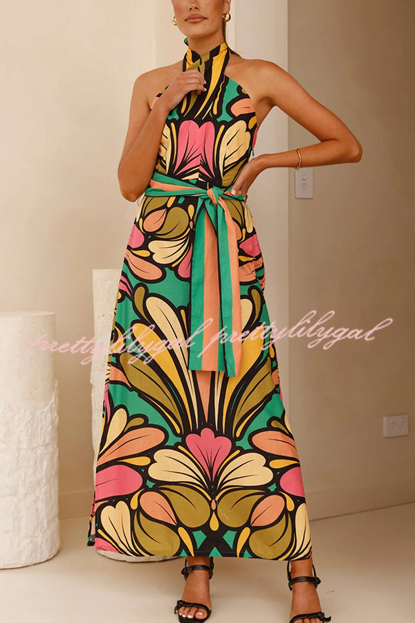 Stylish Floral Print Halter Neck Tie Backless Maxi Dress for Women | Perfect for Beach Vacations, Summer Parties & Holiday Getaways