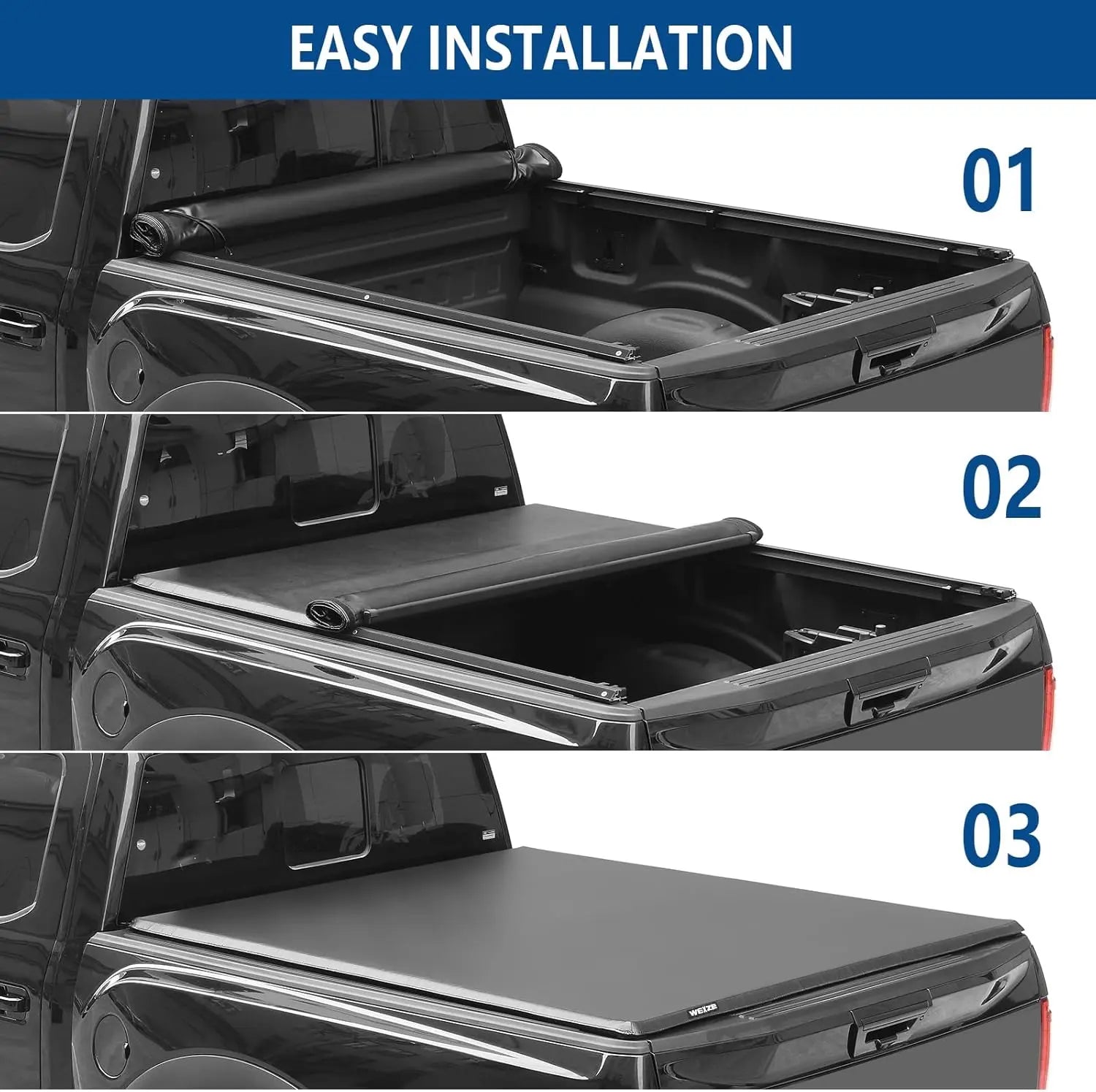 WEIZE Soft Roll Up Truck Bed Tonneau Cover for 2009-2024 Dodge Ram 1500/2500/3500 | 6'4
