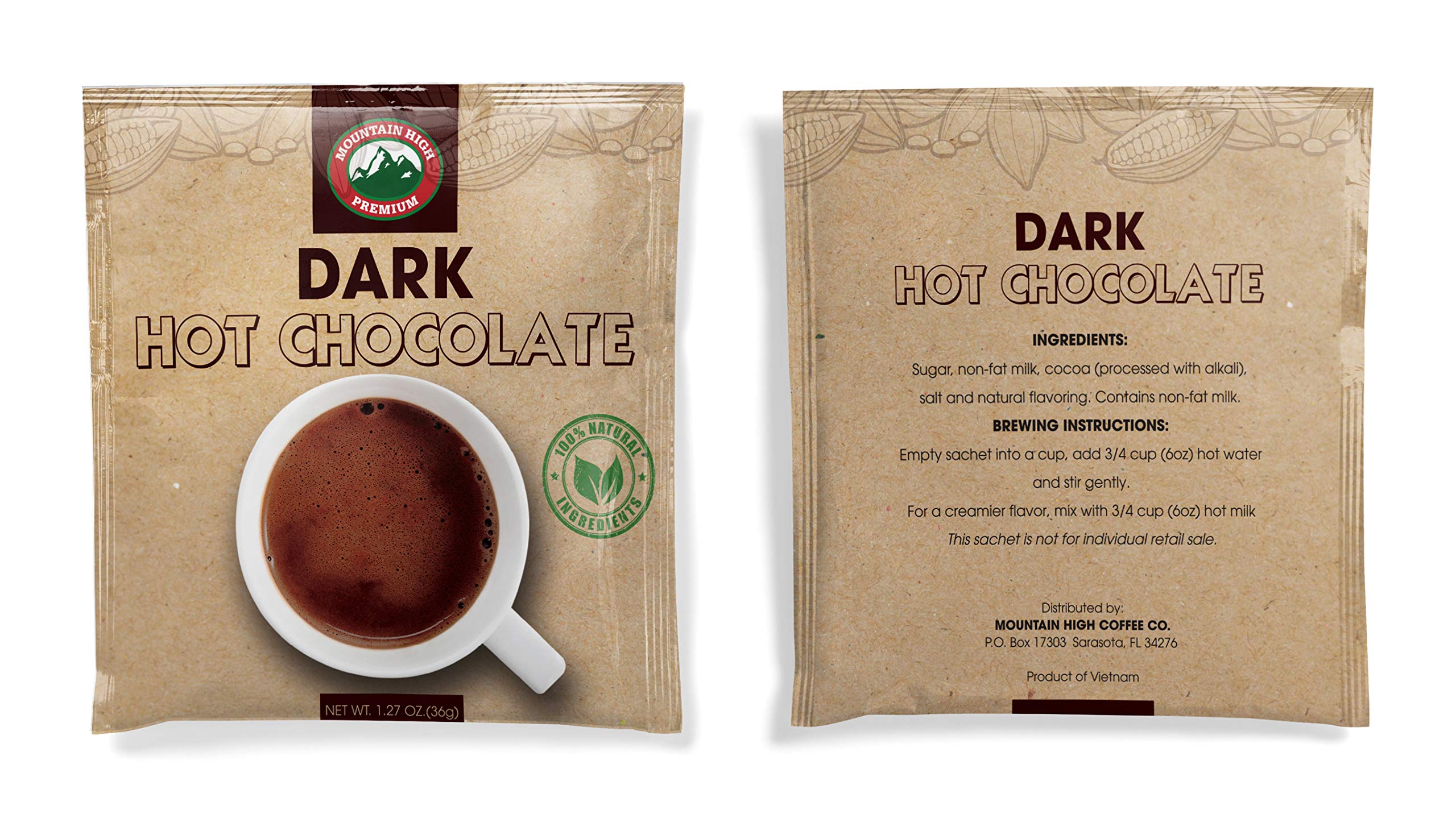 Premium Mountain High All Natural Hot Chocolate Packets - Dark Chocolate (48 Count) - Perfect for Cozy Winter Nights, Holiday Gifts & Office Treats
