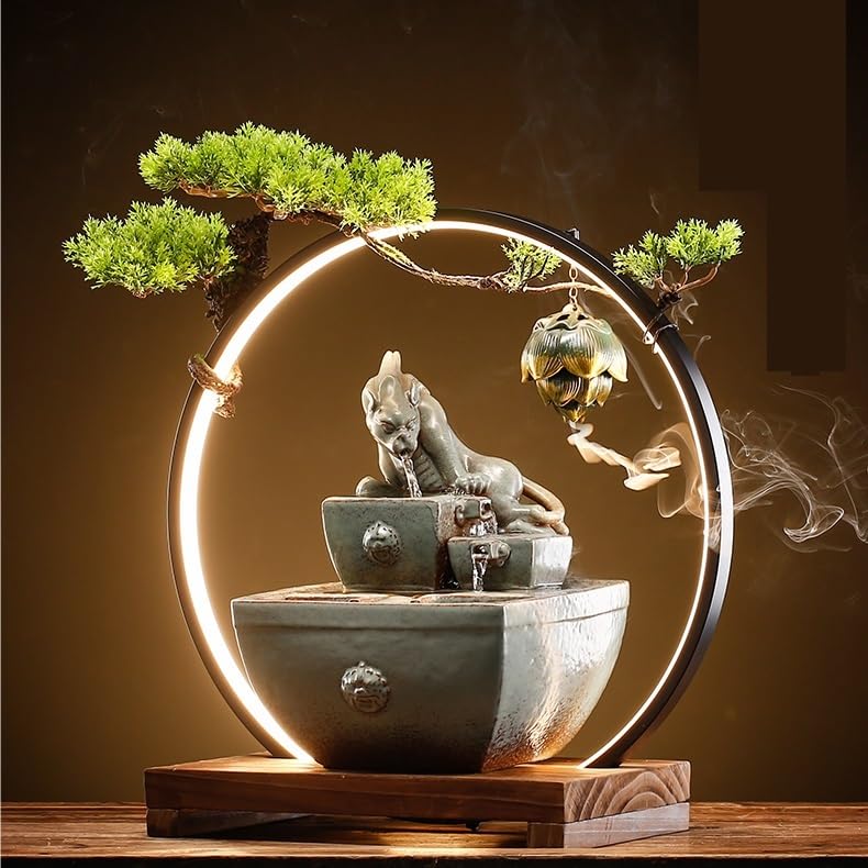 Premium Indoor Water Fountain for Desk - Flowing Tabletop Fountain with Money Circulation Design, Perfect for Office, Tea Room, and Home Decor | Relaxing Zen Water Feature for Workspace & Reception Areas