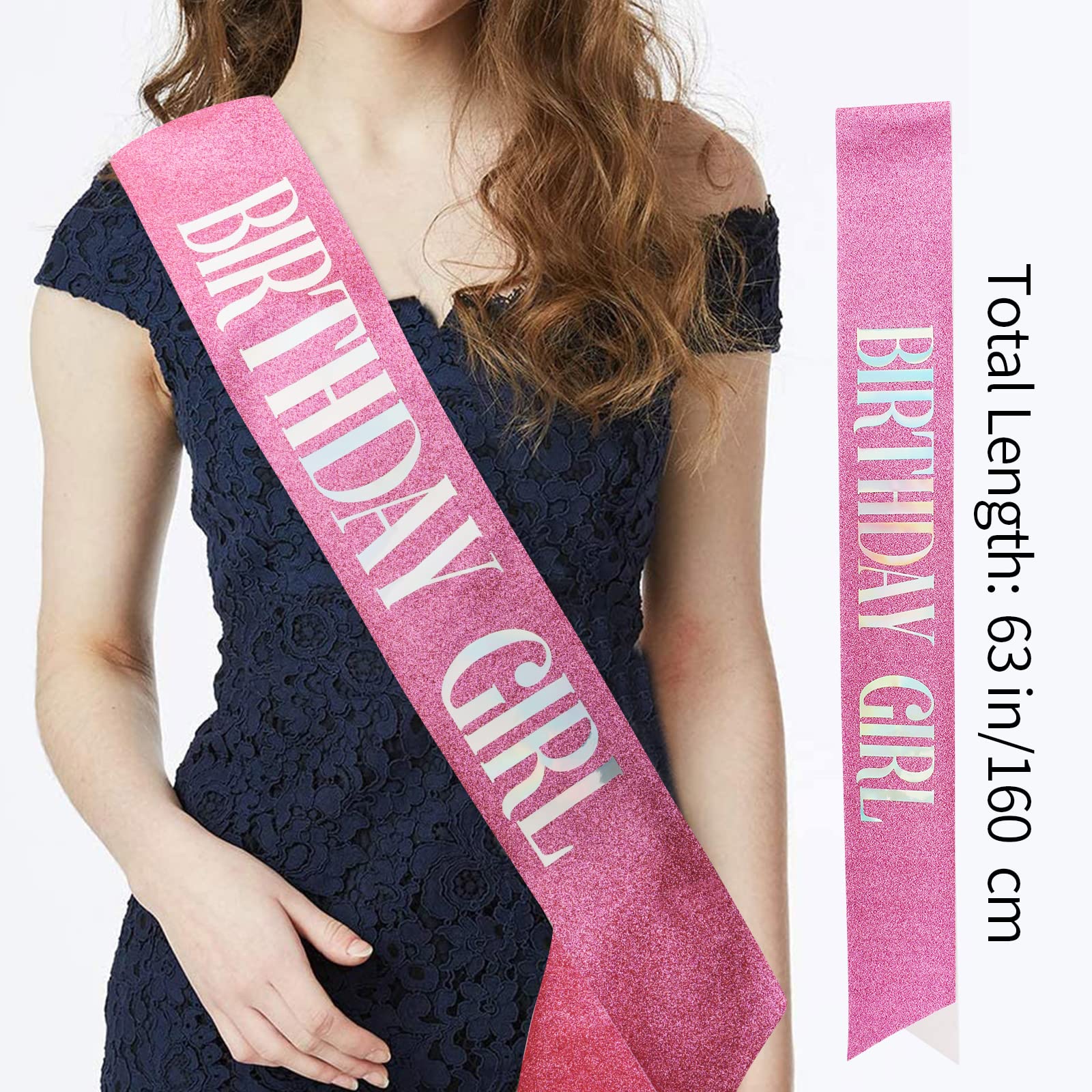 CIEHER Pink Birthday Crown and Sash Set for Women - Elegant Birthday Party Decorations, Princess Tiara & 