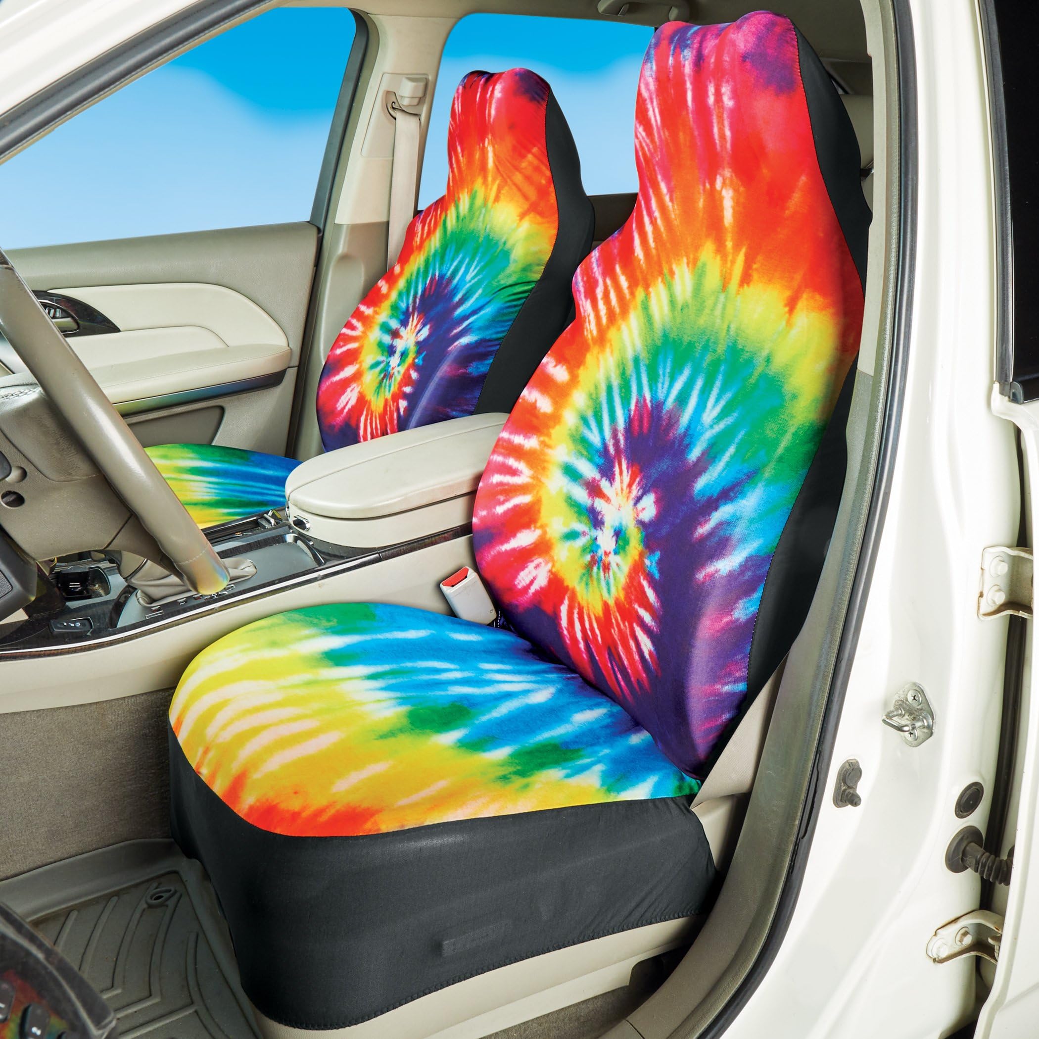 Psychedelic Tie-Dye Car Seat Covers Set of 2 - Colorful Bohemian Style Auto Accessories for Cars, Trucks & SUVs | Perfect for Road Trips, Camping & Daily Commute