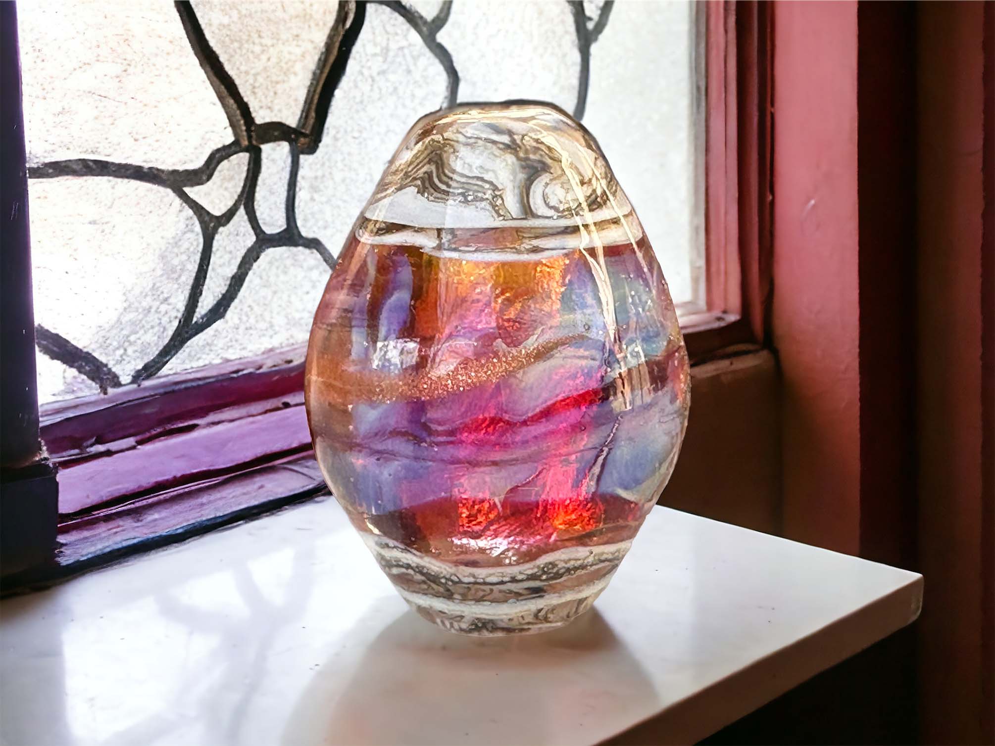 Handmade Pink Firestorm Lampwork Glass Focal Bead - SRA Certified for Jewelry Making, DIY Crafts, Necklace & Bracelet Designs - Perfect for Beaders and Artisan Creations