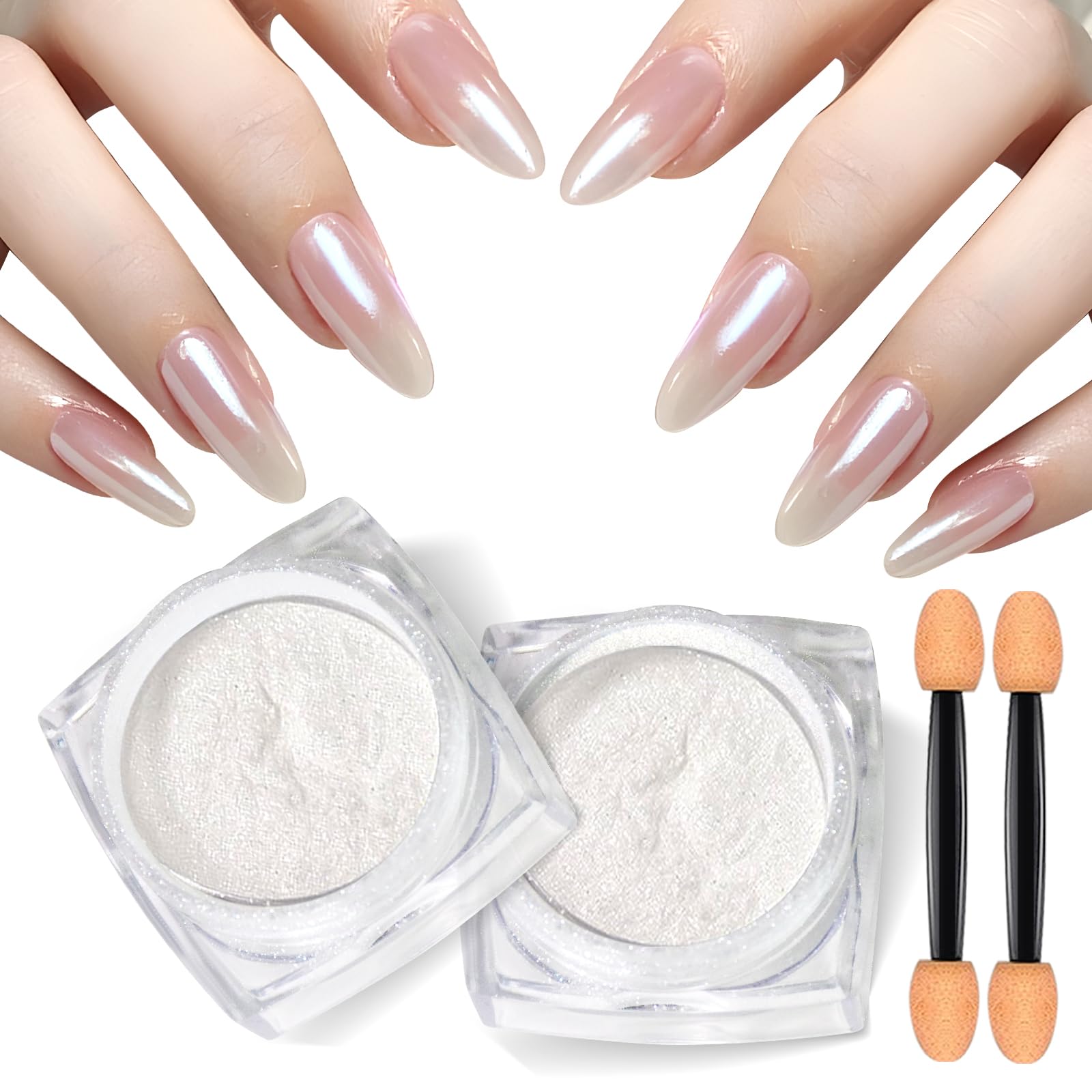 2 Pcs White Pearl Chrome Nail Powder - Iridescent Mirror Effect Aurora Magic Pearlescent Glitter Powder for Holographic Pigment Nail Art, Glazed Donut Nails Chrome Powder (Gold & Aurora White) - Perfect for Salon, DIY Manicure & Nail Art Designs